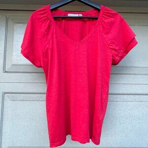 Rafaella Medium Red Tee Shirt Cotton Modal Layered Petal Sleeve Soft Luxury Top